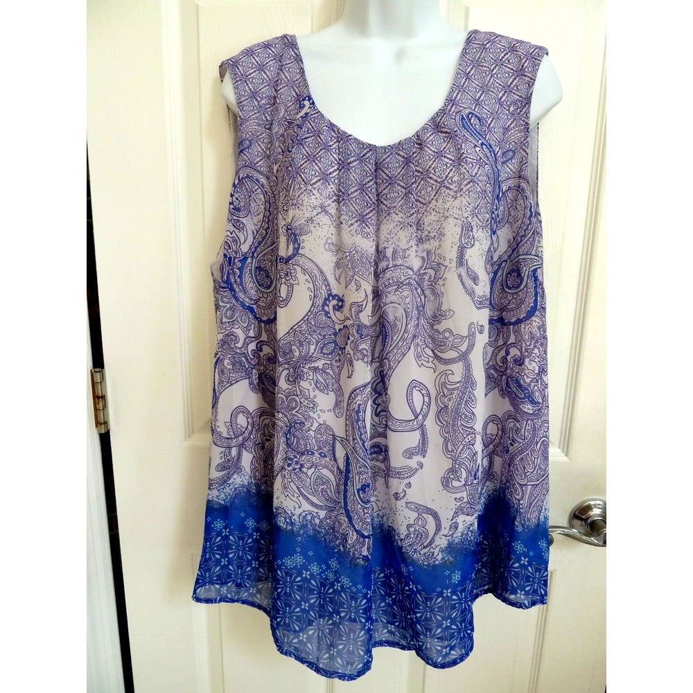 Daniel Rainn Plus Size 2X Sleeveless Flowy Blouse Lined Paisley X19124PG1